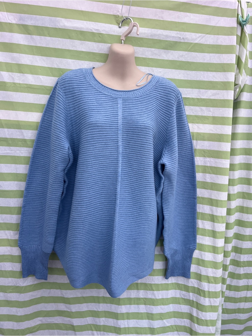 Red Sky Blue Ribbed Crewneck Sweater